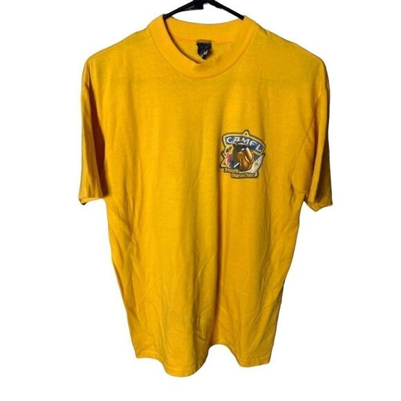 VTG 80s Joe Camel Yellow T Shirt Mens Large - Picture 1 of 5
